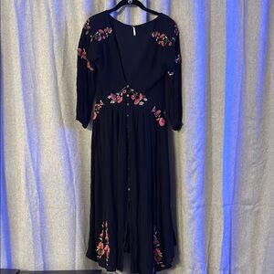 Free People Floral Embroidered Black Dress